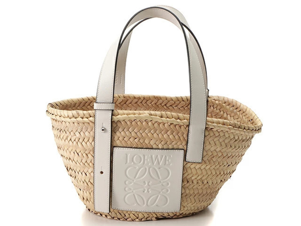 Loewe Basket Bag White Raffia Calfskin